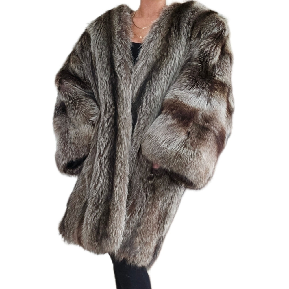Vintage Bergdorf Goodman Genuine Raccoon Fur XL Stroller Coat Jacket - Picture 6 of 15